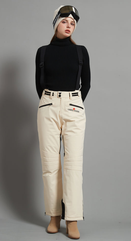 Catharine Lady Ski Bib Pant Isolé 3L Dermizax 20K Beige Blanc