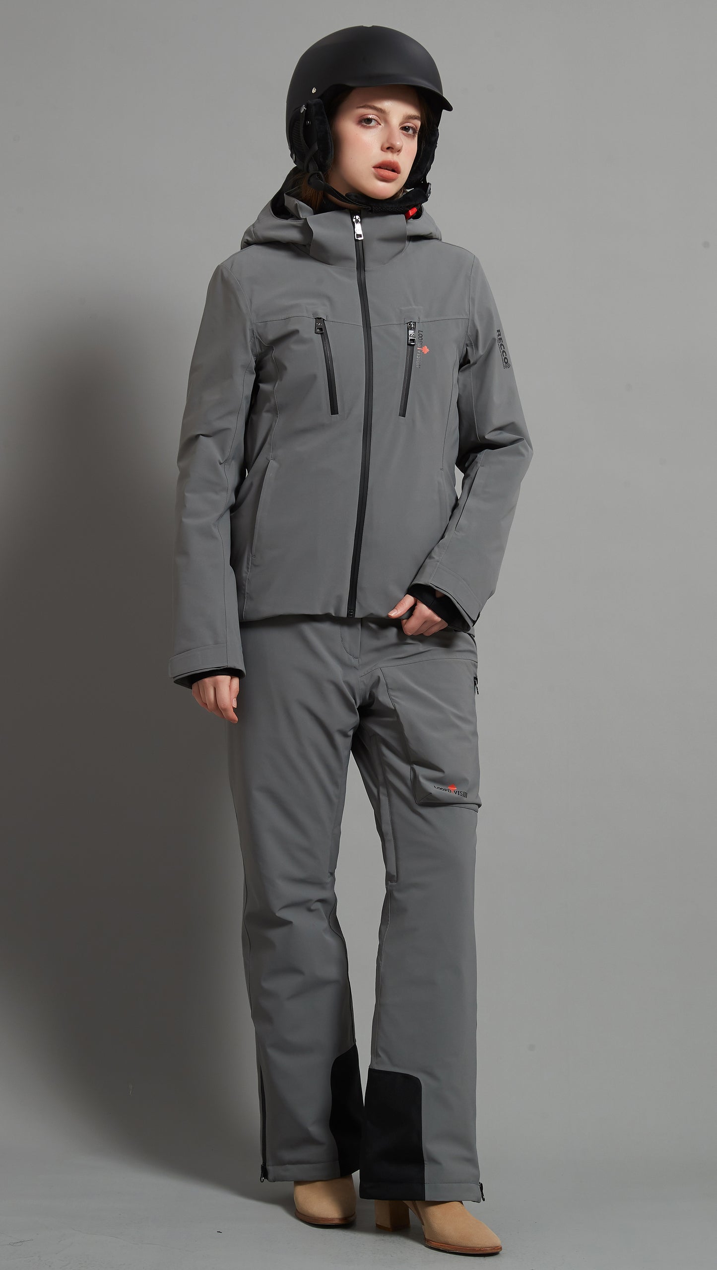Flora&Whistler-F Skidual Lady Ensemble de ski isolé 3L Dermizax 20k Gris éléphant