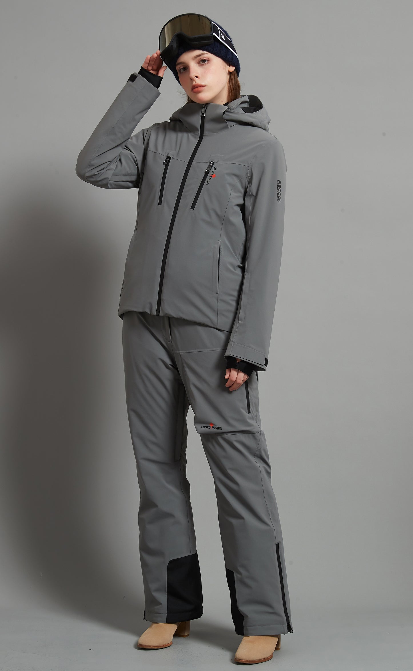Flora&Whistler-F Skidual Lady Ensemble de ski isolé 3L Dermizax 20k Gris éléphant