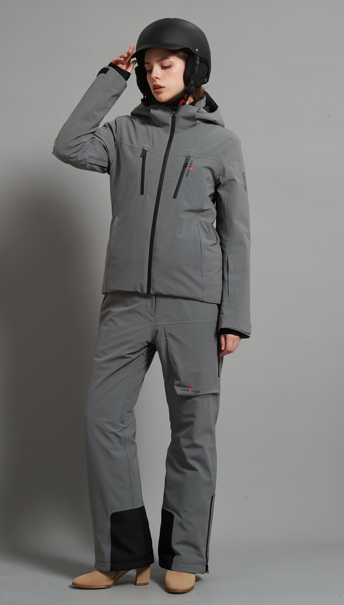 Flora&Whistler-F Skidual Lady Ensemble de ski isolé 3L Dermizax 20k Gris éléphant