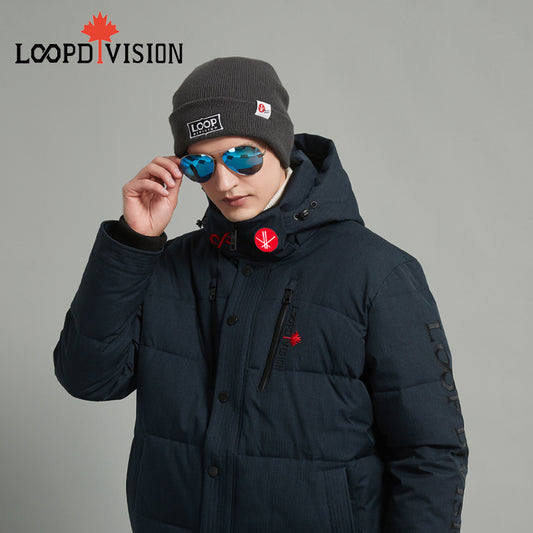 KING Men Mid-Length Parka Insulated-Freestyle Canada Co-branded, Glazed Blue