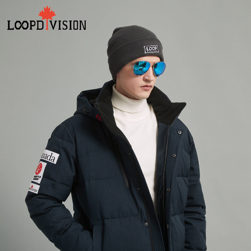 KING Men Mid-Length Parka Insulated-Freestyle Canada Co-branded, Glazed Blue