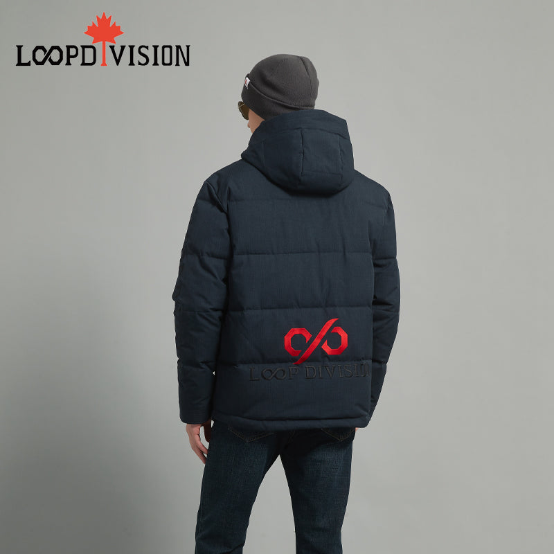 KING Men Mid-Length Parka Insulated-Freestyle Canada Co-branded, Glazed Blue