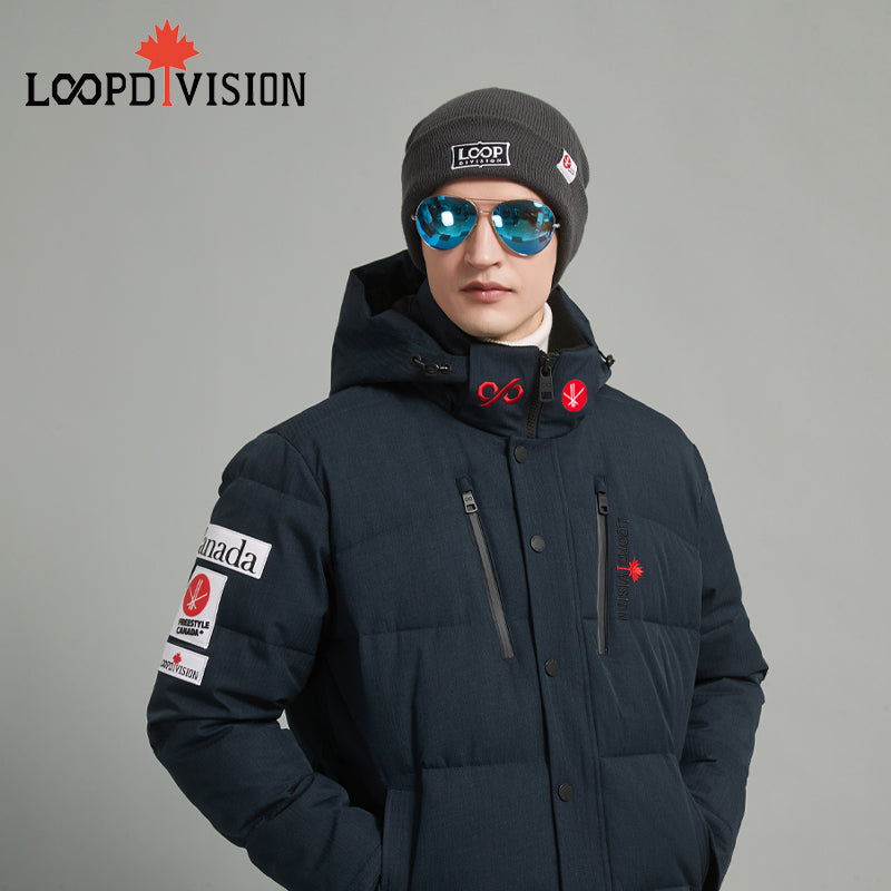 KING Men Mid-Length Parka Insulated-Freestyle Canada Co-branded, Glazed Blue